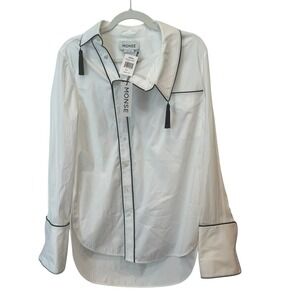 MONSE Side-Collar Tassel Shirt Women's 8 White Black Piping NWT $990
